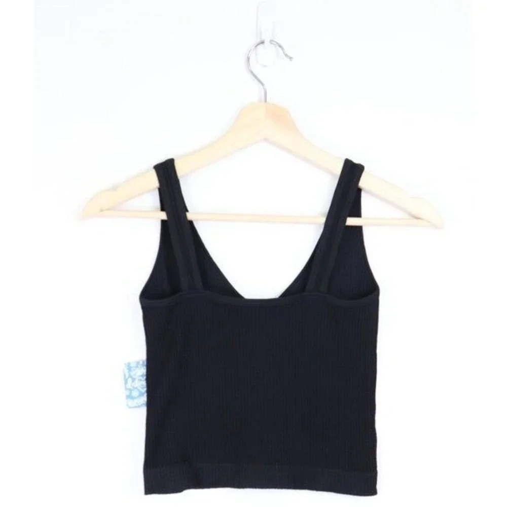 NWT Free People Solid Rib Brami Crop Cami V-Neck Tank Top Black Ribbed XS/S - Picture 6 of 9